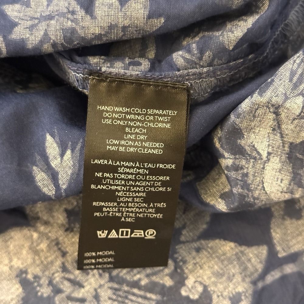 Anthropologie Pilcro Navy Blue Floral Modal Button Down Shirt Medium Semi-Sheer - Picture 9 of 12
